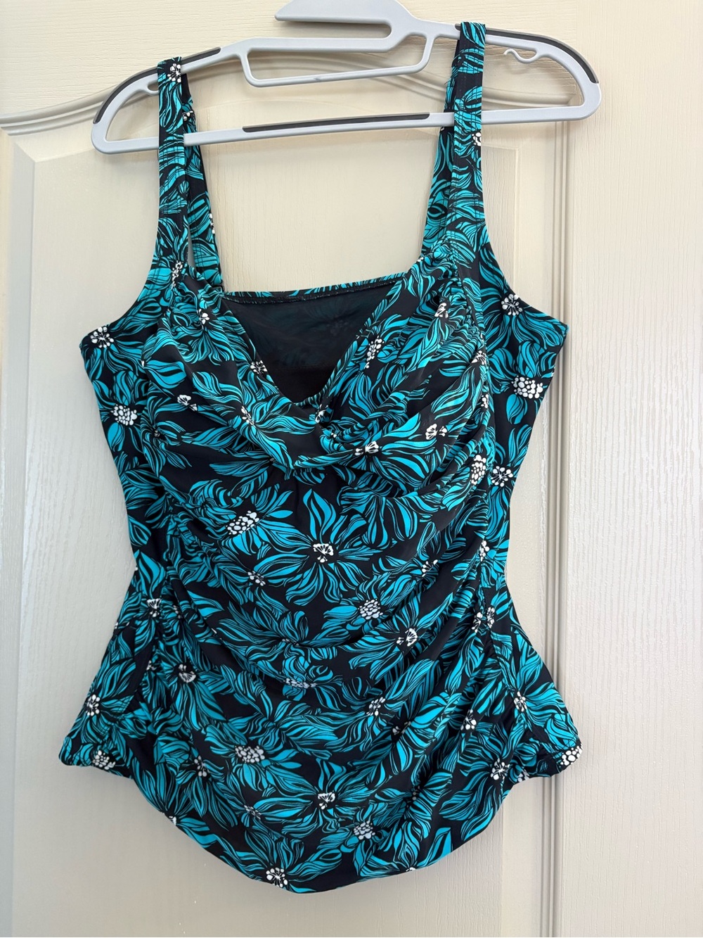 Addition Elle Teal and Black Floral Tankini Top